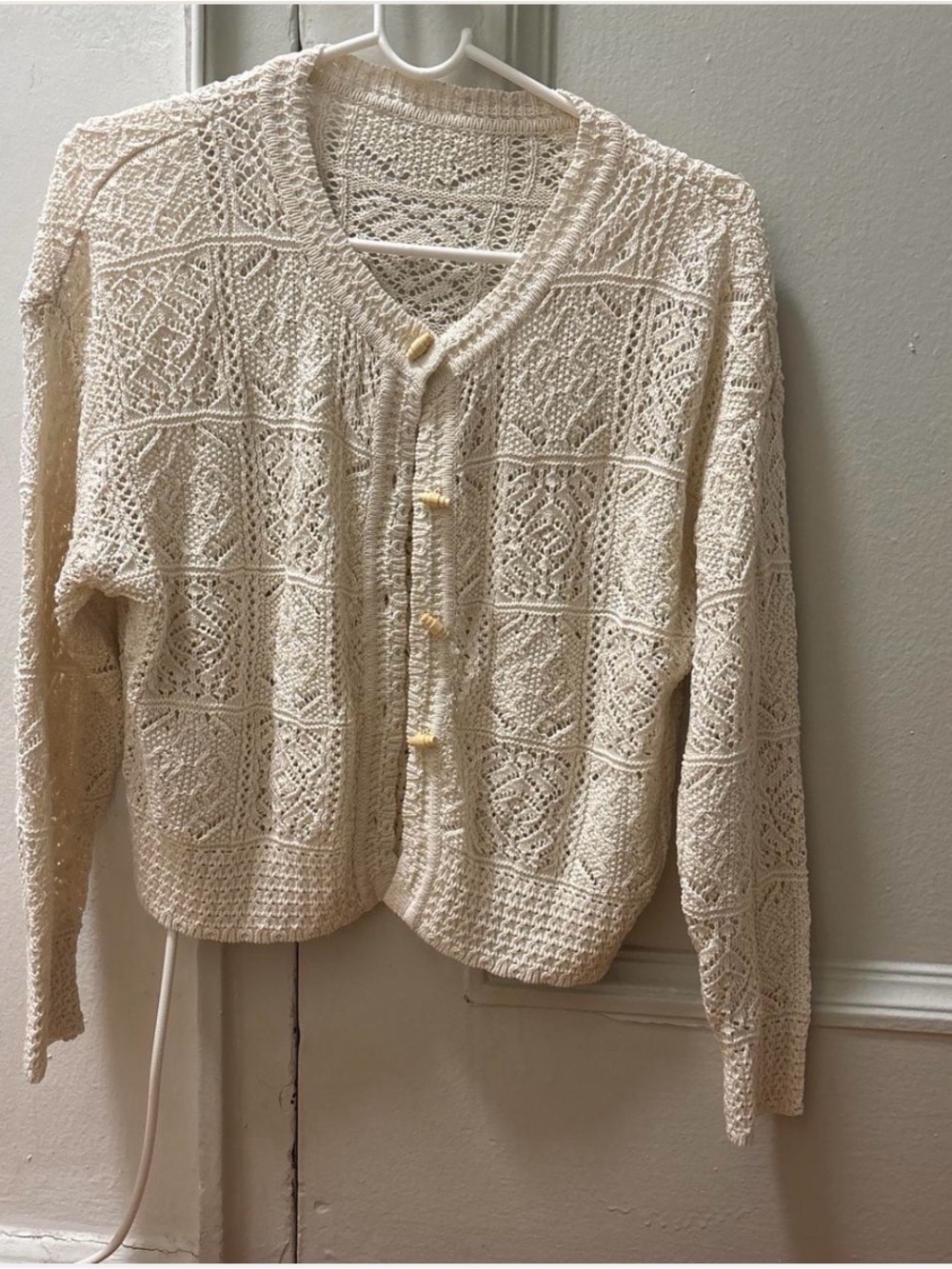 Cream Crochet Knit Button-Up Women's Sweater Cardigan